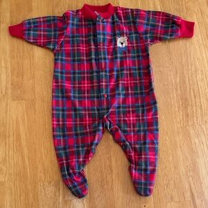 Newborn Onesie Christmas Plaid Embroidered Bear 6-10 Pounds